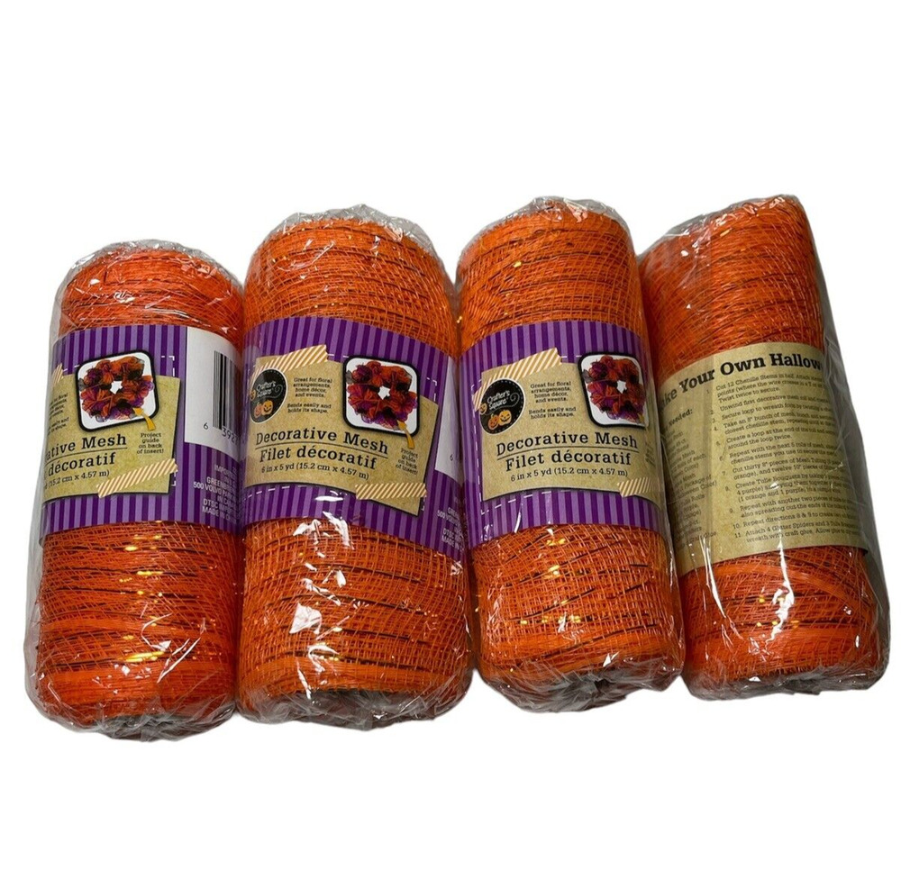 Crafters Square Halloween Orange Decorative 4 Mesh Ribbon 6 in.x 5 yd Rolls New!